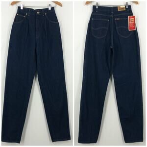 VTG 80s Lee Relaxed Tapered Ankle Jean Pleated Deadstock Women Size 10 Dark Blue